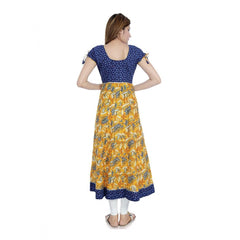 Mayawye Women's Cotton Printed Long Kurti (Mustard, Blue, Cotton)