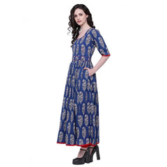 Mayawye Women's Cotton Printed Anarkali Kurti (Blue, Cotton)