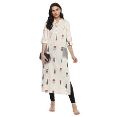 Mayawye Women's Khadi Printed A Line Kurti (Off White, Khadi)