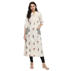 Mayawye Women's Khadi Printed A Line Kurti (Off White, Khadi)