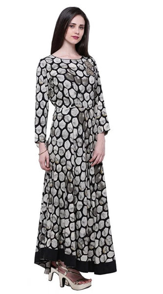 Mayawye Women's Rayon Zari Zardozi Work Designer Floor Length Kurti (Black, Rayon)