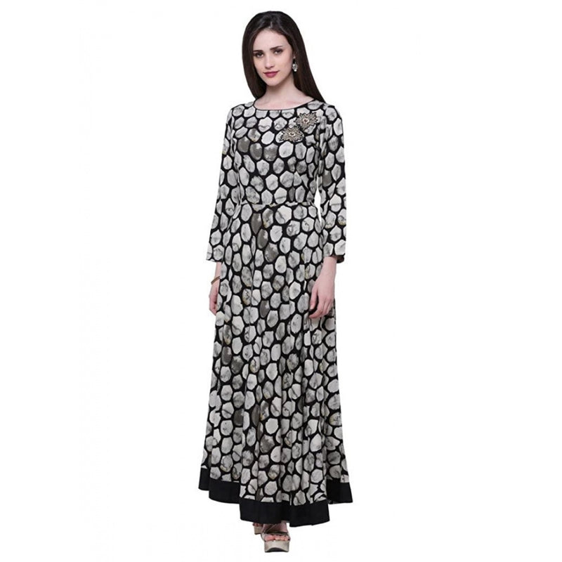 Mayawye Women's Rayon Zari Zardozi Work Designer Floor Length Kurti (Black, Rayon)