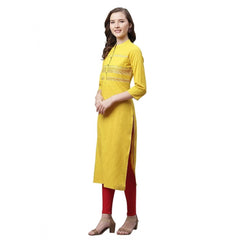 Mayawye Women's Pure Cotton Printed Straight Kurti (Yellow, Pure Cotton)