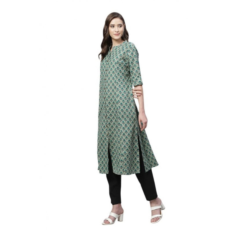 Mayawye Women's Cotton Printed Flex Kurti (Green, Cotton)