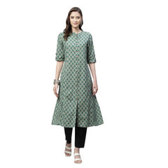 Mayawye Women's Cotton Printed Flex Kurti (Green, Cotton)