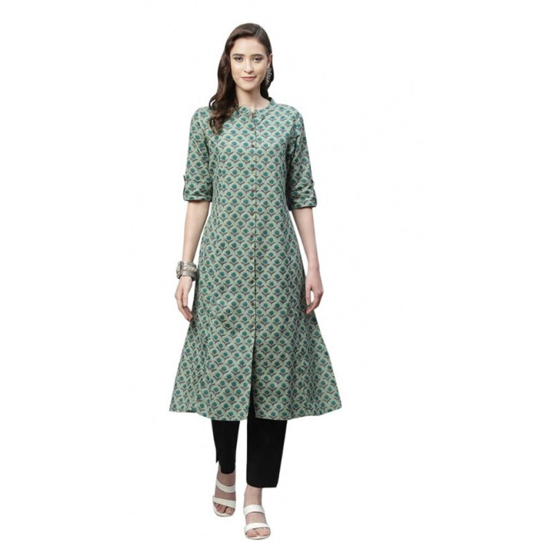 Mayawye Women's Cotton Printed Flex Kurti (Green, Cotton)