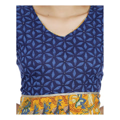 Mayawye Women's Cotton Printed Long Kurti (Mustard, Blue, Cotton)