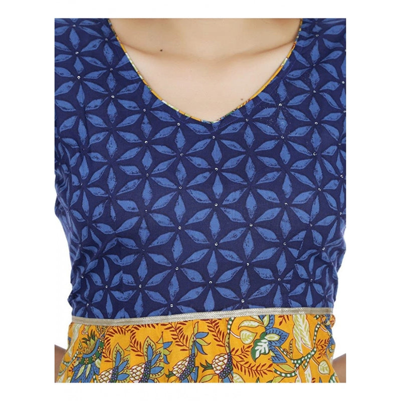 Mayawye Women's Cotton Printed Long Kurti (Mustard, Blue, Cotton)