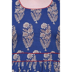 Mayawye Women's Cotton Printed Anarkali Kurti (Blue, Cotton)