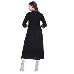 Mayawye Women's Khadi Printed A Line Kurti  (Black, Khadi)