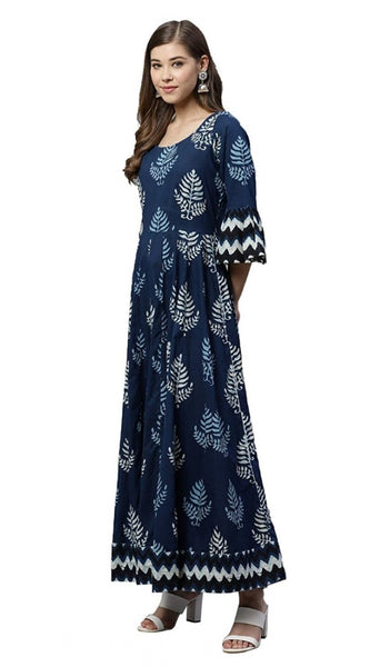 Mayawye Women's Cotton  Printed Regular Kurti (Blue, Cotton )