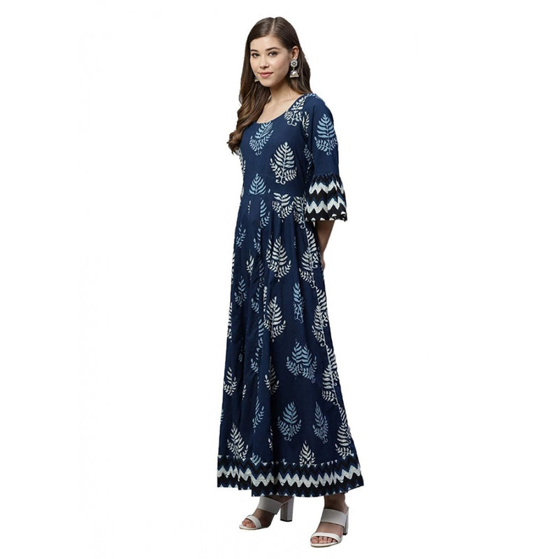 Mayawye Women's Cotton  Printed Regular Kurti (Blue, Cotton )