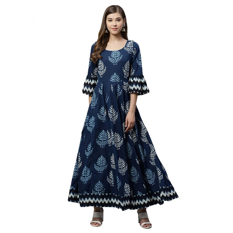Mayawye Women's Cotton  Printed Regular Kurti (Blue, Cotton )