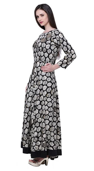Mayawye Women's Rayon Zari Zardozi Work Designer Floor Length Kurti (Black, Rayon)