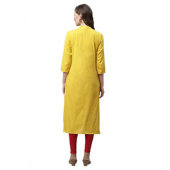 Mayawye Women's Pure Cotton Printed Straight Kurti (Yellow, Pure Cotton)