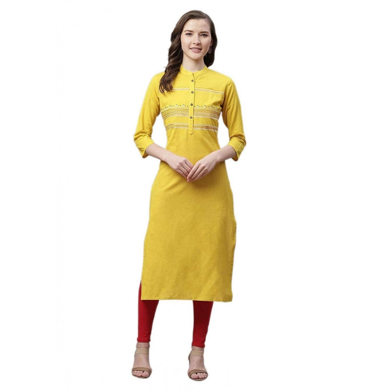 Mayawye Women's Pure Cotton Printed Straight Kurti (Yellow, Pure Cotton)