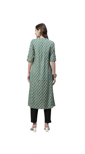 Mayawye Women's Cotton Printed Flex Kurti (Green, Cotton)