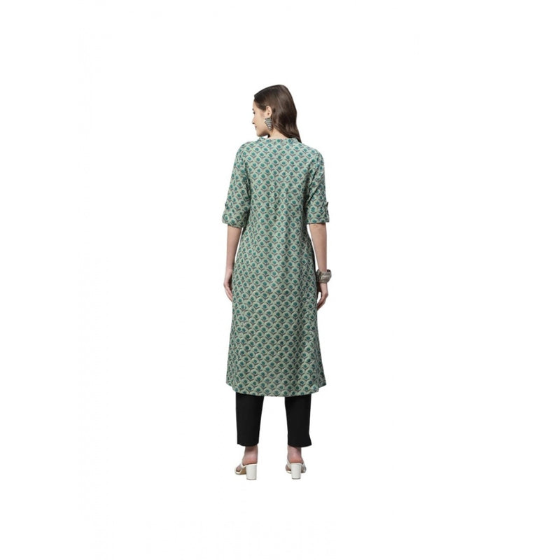 Mayawye Women's Cotton Printed Flex Kurti (Green, Cotton)