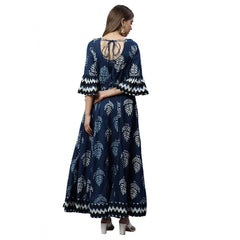 Mayawye Women's Cotton  Printed Regular Kurti (Blue, Cotton )