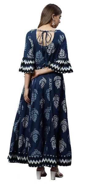 Mayawye Women's Cotton  Printed Regular Kurti (Blue, Cotton )