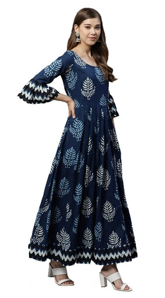 Mayawye Women's Cotton  Printed Regular Kurti (Blue, Cotton )
