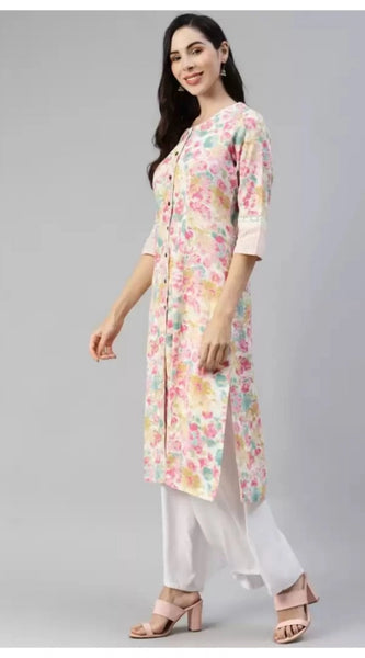 Mayawye Women's Cotton Printed  Straight Kurti (Multicolor, Cotton)