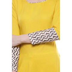Mayawye Women's Rayon Printed Solid Anarkali Kurti (Yellow, Rayon)