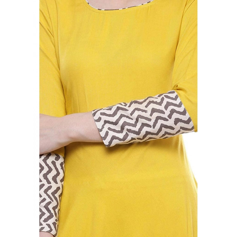 Mayawye Women's Rayon Printed Solid Anarkali Kurti (Yellow, Rayon)