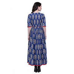 Mayawye Women's Cotton Printed Anarkali Kurti (Blue, Cotton)