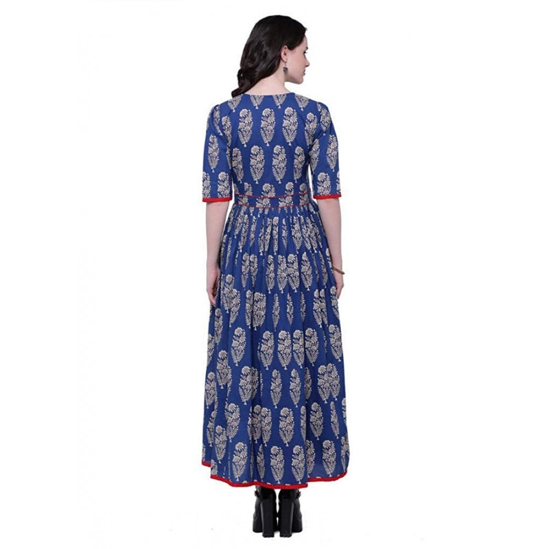 Mayawye Women's Cotton Printed Anarkali Kurti (Blue, Cotton)