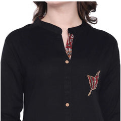 Mayawye Women's Khadi Printed A Line Kurti  (Black, Khadi)