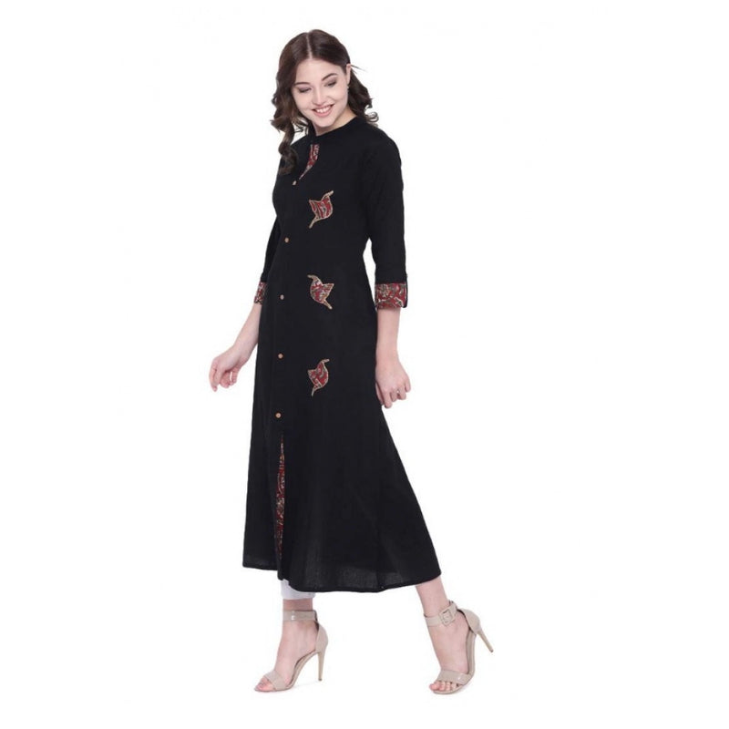 Mayawye Women's Khadi Printed A Line Kurti  (Black, Khadi)