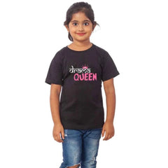Mayawye Girls Cotton Drama Queen Half Sleeve TShirt (Black)