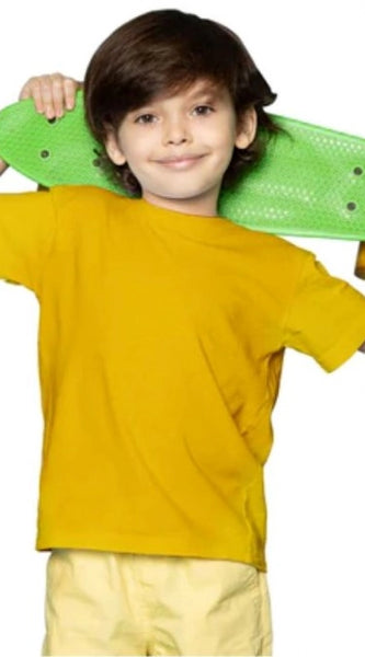 Mayawye Boys Cotton Plain Half Sleeve TShirt (Yellow)