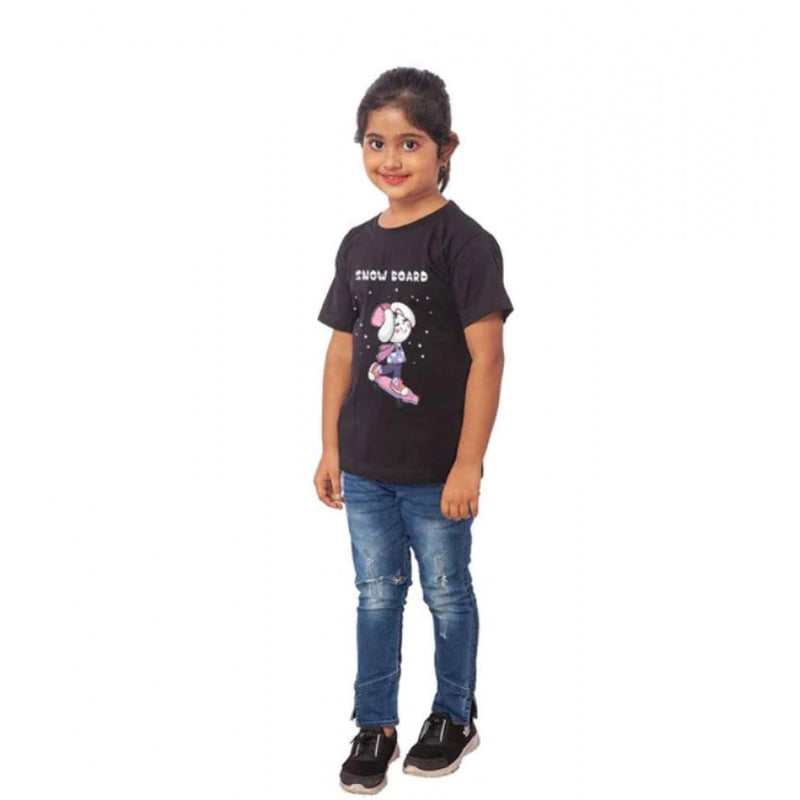Mayawye Girls Cotton Snow Board Half Sleeve TShirt (Black)