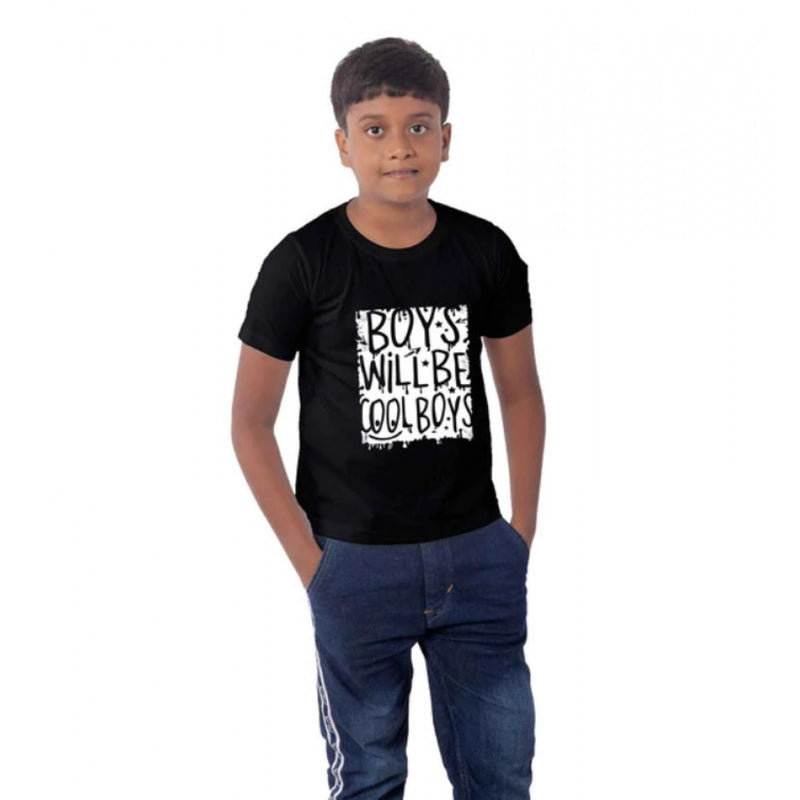 Mayawye Boys Cotton Will Be Cool Half Sleeve TShirt (Black)