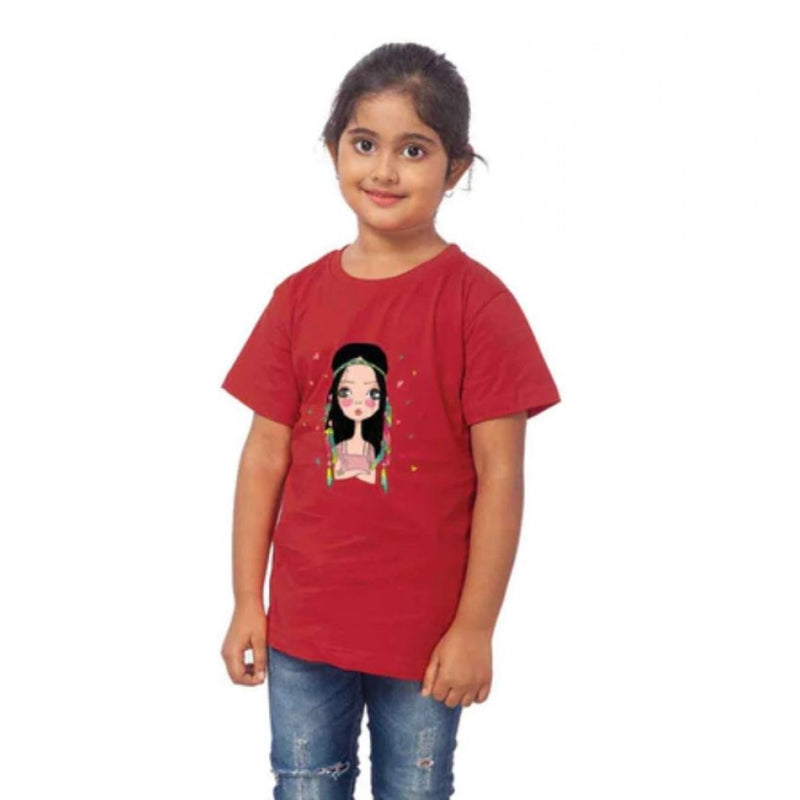 Mayawye Girls Cotton Tribal Half Sleeve TShirt (Maroon)