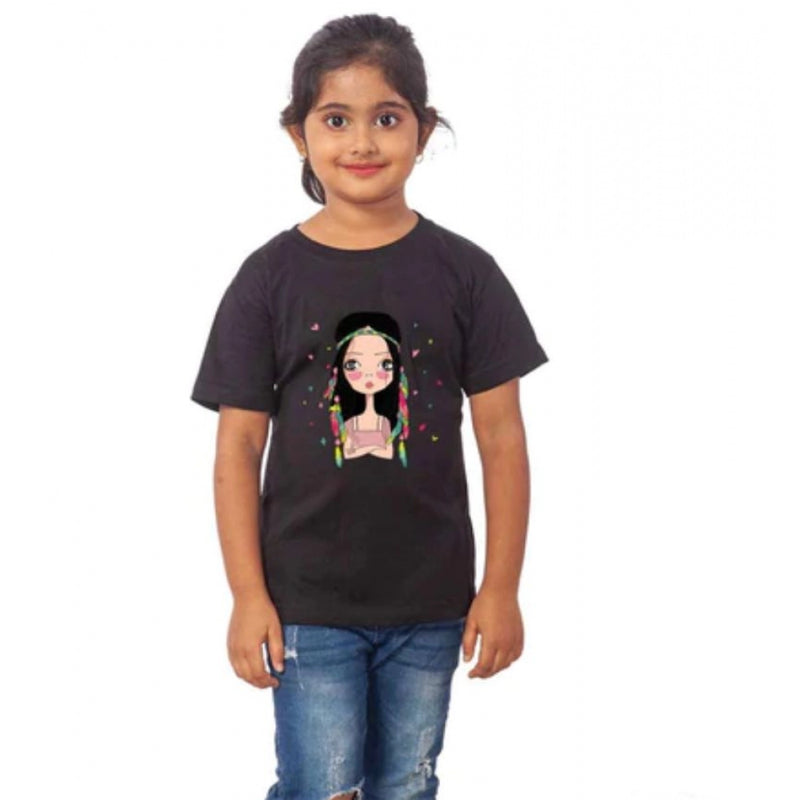 Mayawye Girls Cotton Tribal Half Sleeve TShirt (Black)