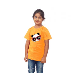 Mayawye Girls Cotton Panda Glass Half Sleeve TShirt (Mustard)