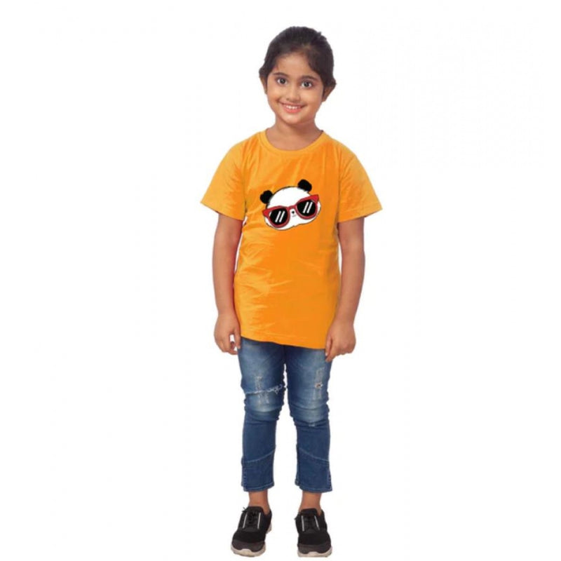 Mayawye Girls Cotton Panda Glass Half Sleeve TShirt (Mustard)