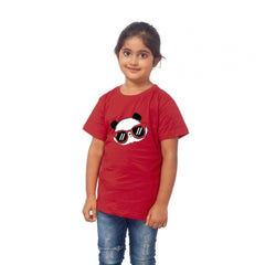 Mayawye Girls Cotton Panda Glass Half Sleeve TShirt (Maroon)