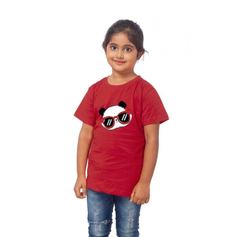 Mayawye Girls Cotton Panda Glass Half Sleeve TShirt (Maroon)