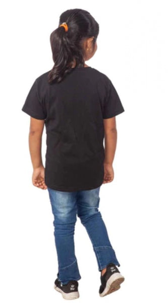 Mayawye Girls Cotton Unicorn Face Half Sleeve TShirt (Black)