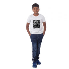 Mayawye Boys Cotton Will Be Cool Half Sleeve TShirt (White)