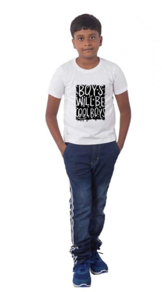 Mayawye Boys Cotton Will Be Cool Half Sleeve TShirt (White)