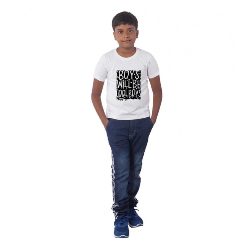 Mayawye Boys Cotton Will Be Cool Half Sleeve TShirt (White)