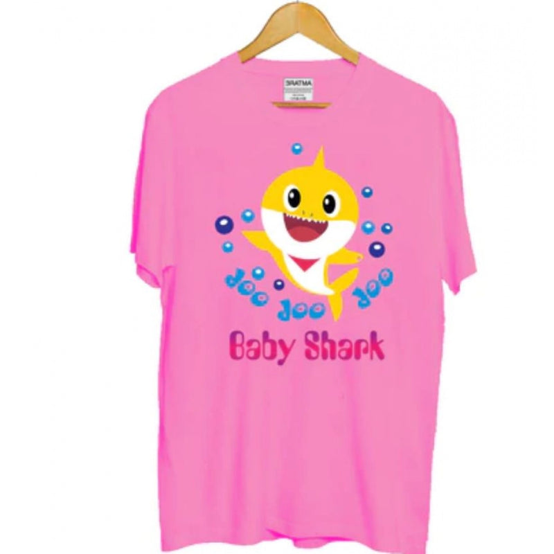 Mayawye Girls Cotton Baby Shark Half Sleeve TShirt (Pink)