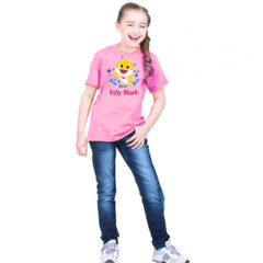 Mayawye Girls Cotton Baby Shark Half Sleeve TShirt (Pink)