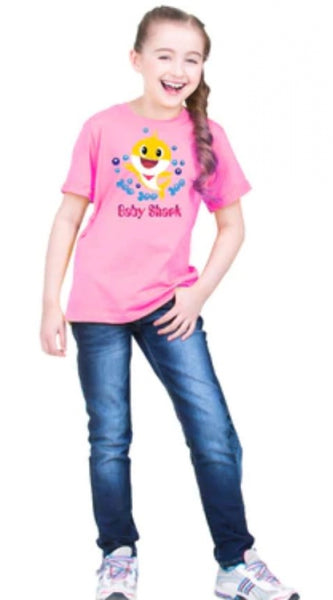 Mayawye Girls Cotton Baby Shark Half Sleeve TShirt (Pink)