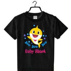 Mayawye Girls Cotton Baby Shark Half Sleeve TShirt (Black)